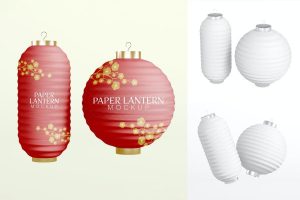 纸质的中国灯笼花纹图案设计展示psd样机【0821】-procreatechahua