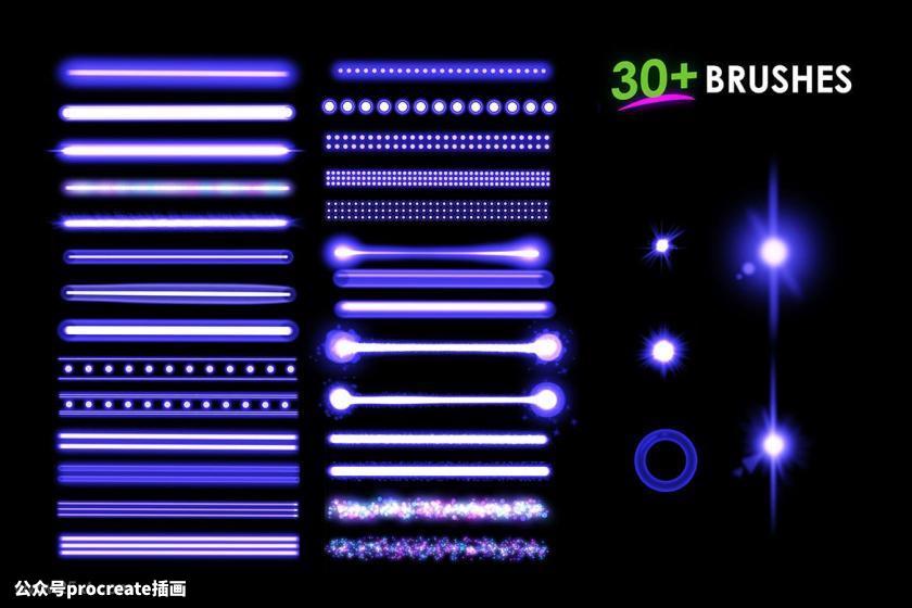 图片[2]-30个制作霓虹灯效果文字logo的Procreate笔刷【0233】-procreatechahua