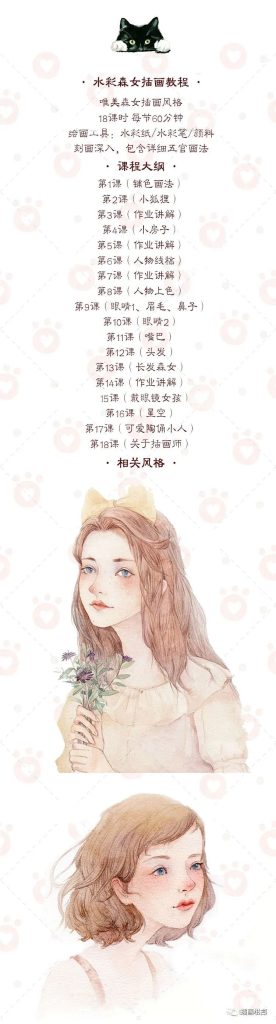 图片[1]-水彩森女插画教程含五官详细刻画教程【0113】-procreatechahua