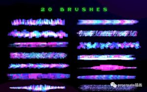 一套Glitch故障毛刺效果的Procreate文字笔刷+色卡【0168】-procreatechahua