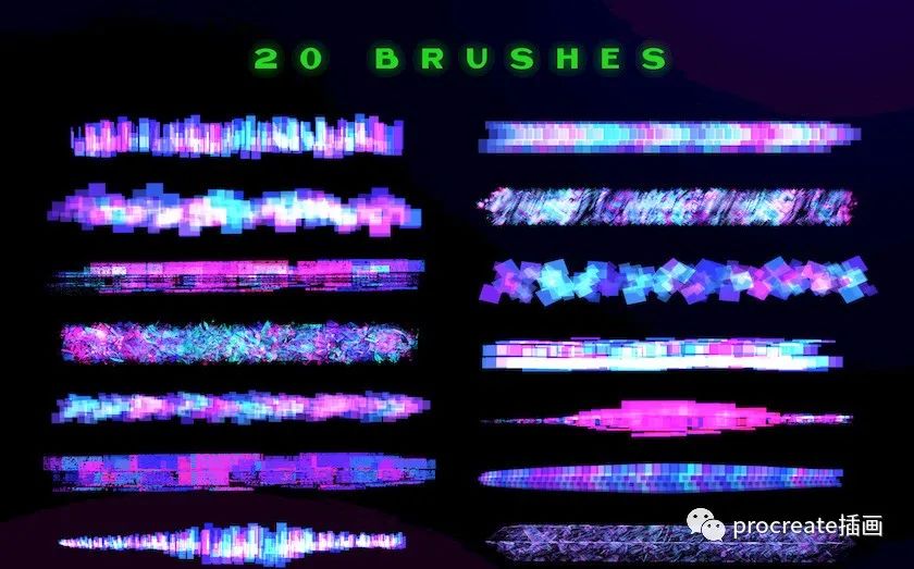 一套Glitch故障毛刺效果的Procreate文字笔刷+色卡【0168】-procreatechahua