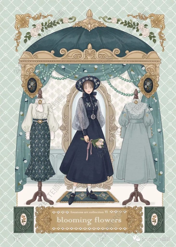 图片[2]-复古少女时尚穿搭插画素材287张+时尚procreate笔刷【0298】-procreatechahua