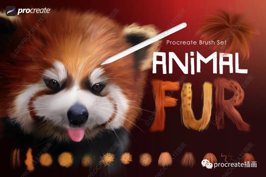 图片[2]-32个逼真蓬松效果的动物毛发Procreate笔刷【0333】-procreatechahua