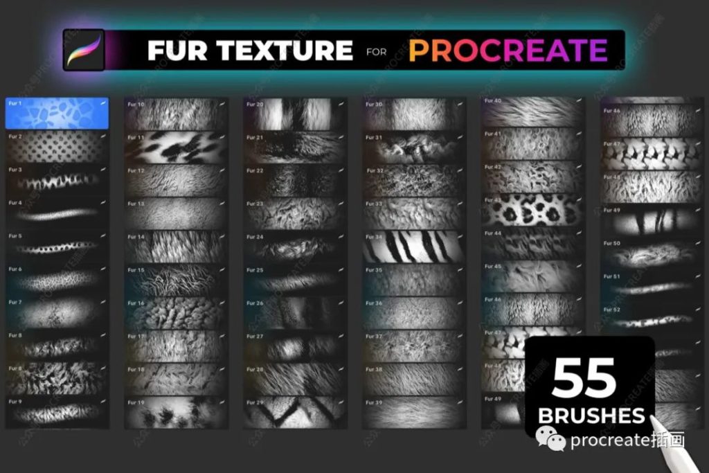 图片[1]-55款动物毛皮纹理Procreate笔刷【0354】-procreatechahua