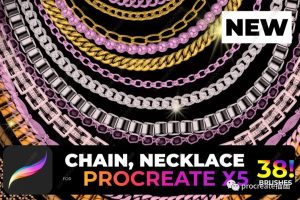 38个原始的珠宝项链纹理Procreate笔刷套装【0403】-procreatechahua