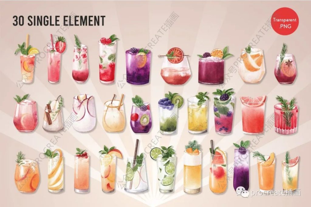 图片[2]-30种混合水果汽水水彩插画集【0406】-procreatechahua