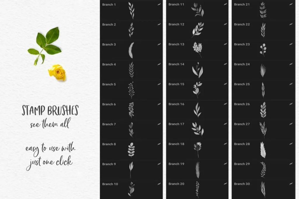 图片[2]-244款Procreate手绘水彩花卉树叶效果笔刷，适合做手帐【0032】-procreatechahua