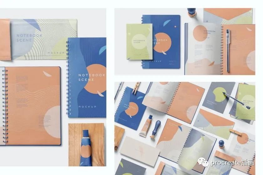 图片[2]-带有可移动办公文具元素的环形笔记本品牌VI设计展示PSD样机素材【0446】-procreatechahua