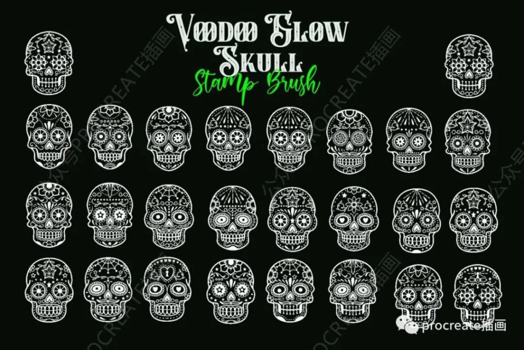 图片[3]-巫毒发光骷髅笔刷procreate印章笔刷【0459】-procreatechahua