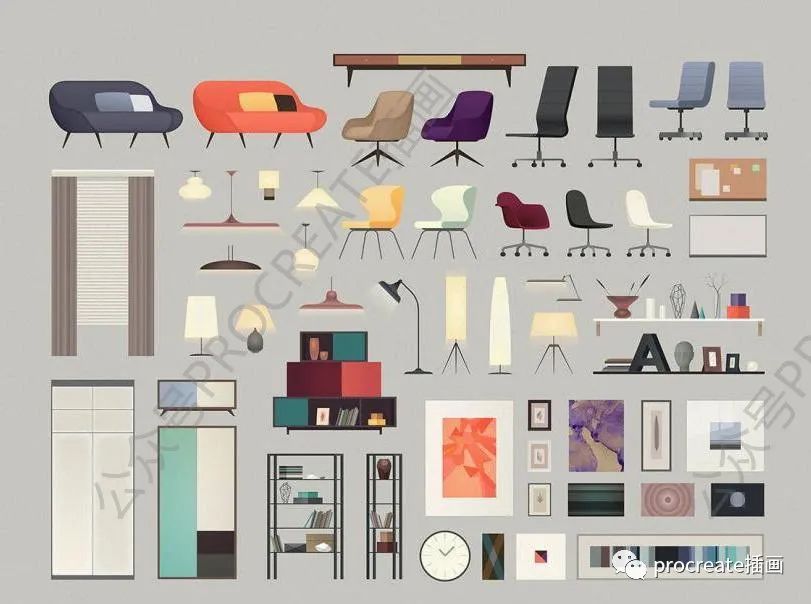 图片[2]-室内场景家具布置的矢量插画元素素材【0483】-procreatechahua