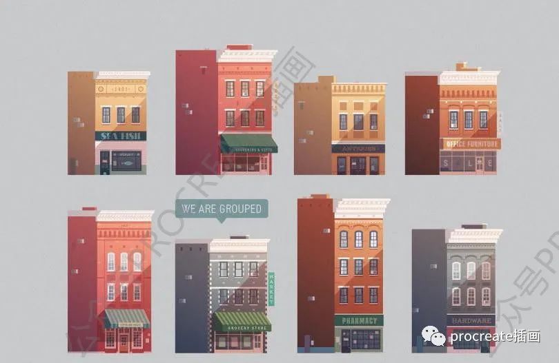 图片[2]-建筑主题的卡通矢量插画元素素材【0487】-procreatechahua