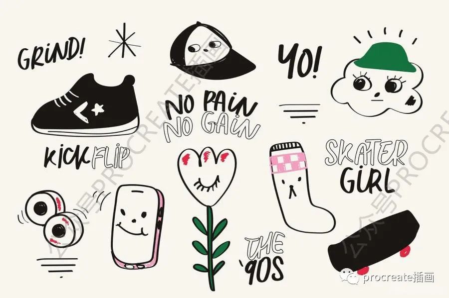 图片[2]-手绘涂鸦风格的富有想象力的彩色矢量插画素材【0492】-procreatechahua
