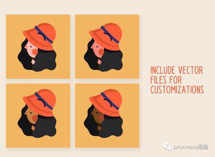 图片[2]-戴帽子的女性人物头像的妇女节矢量插画素材【0500】-procreatechahua