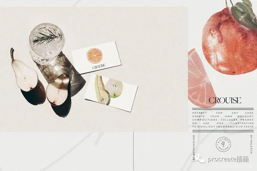 图片[1]-橙子、柠檬和梨水果水彩花卉png插画素材【0517】-procreatechahua