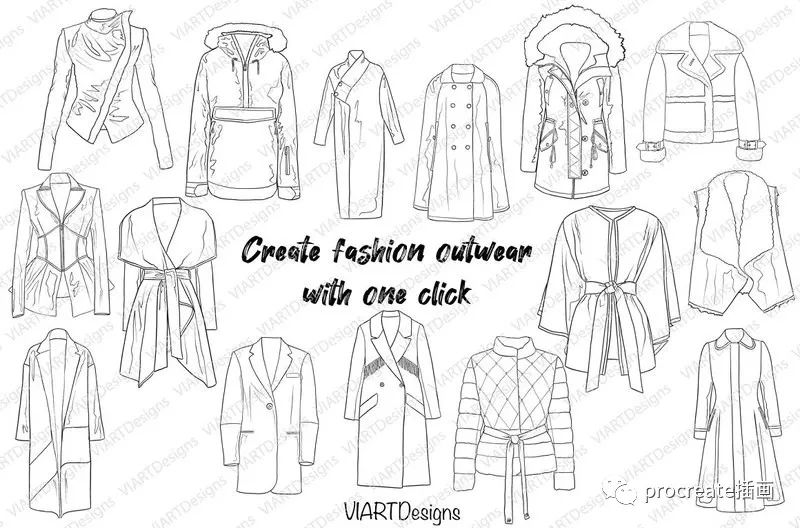 图片[2]-服装设计必备的时尚外套线框图Procreate笔刷【0524】-procreatechahua