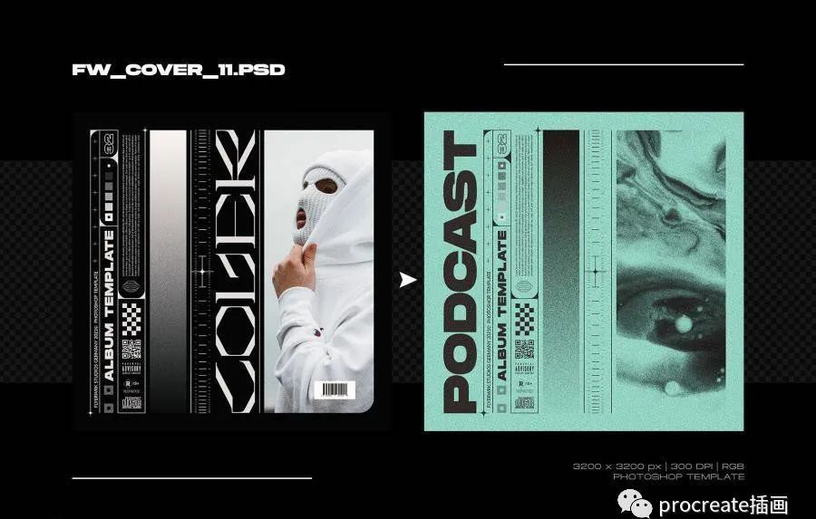 图片[2]-大胆艺术风格的音乐唱片专辑封面设计模板【0531】-procreatechahua