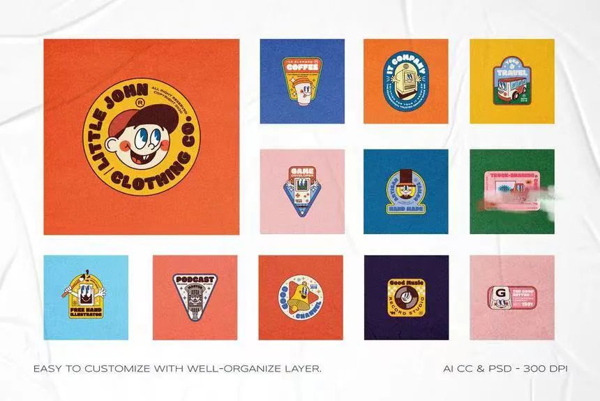 图片[2]-现代设计复古插画风格的logo标志设计模板素材包【0583】-procreatechahua