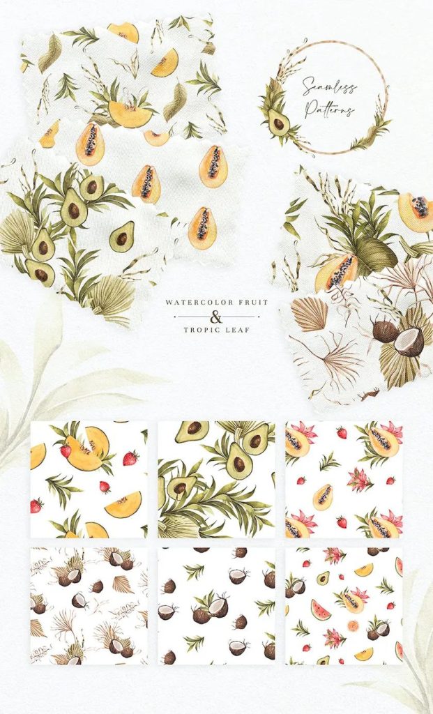 图片[2]-热带水果和树叶的PNG水彩插画素材【0610】-procreatechahua