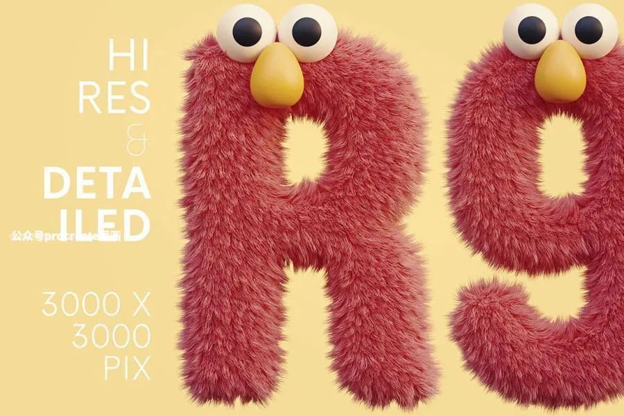图片[2]-3D渲染毛绒质感可爱俏皮的卡通毛怪英文装饰字体【0717】-procreatechahua