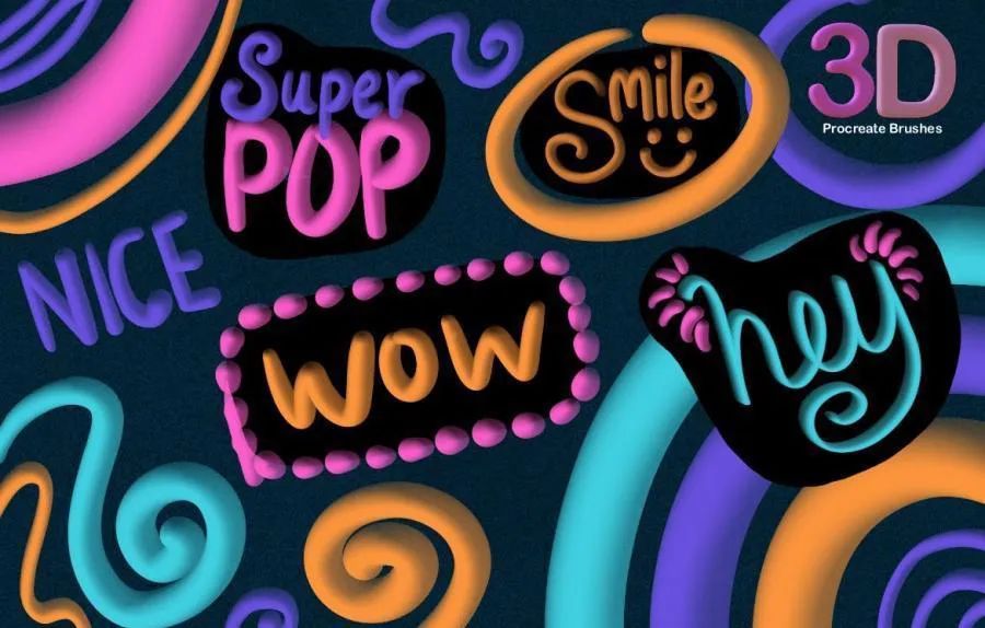 图片[2]-独特有趣的3D立体感Procreate艺术字笔刷【0727】-procreatechahua