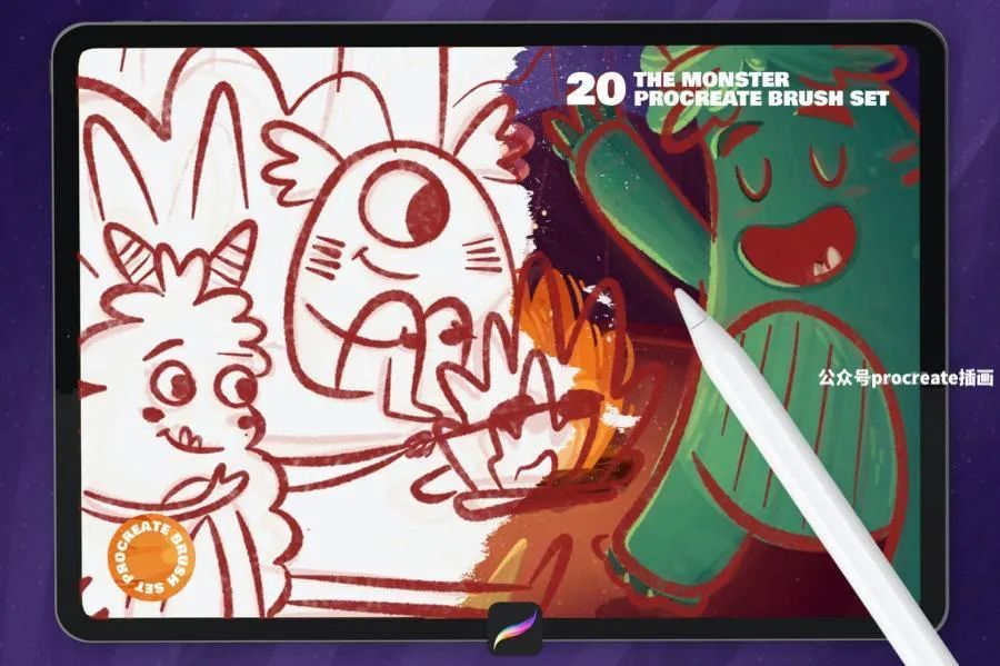 图片[2]-带色卡的儿童读物绘本插画创作Procreate毛怪笔刷套装【0736】-procreatechahua