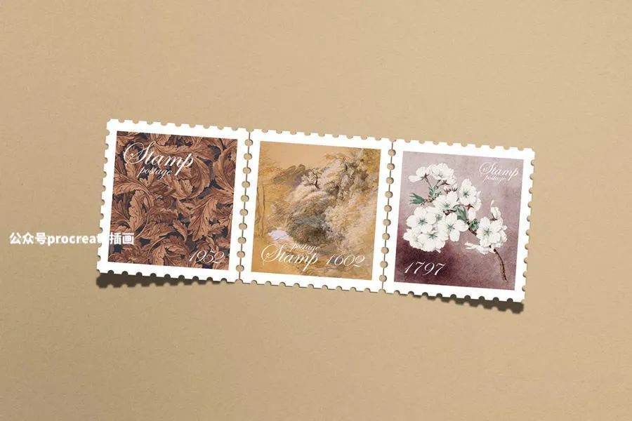 图片[2]-传统标准尺寸大小的方形邮票设计展示psd贴图样机模板【0769】-procreatechahua