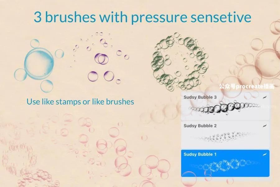 图片[2]-肥皂泡泡和气泡形状的带压感procreate图案笔刷【0779】-procreatechahua