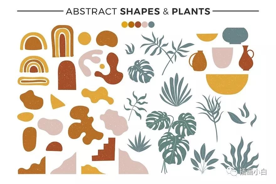 图片[2]-现代风格的抽象形状和植物插画素材【0096】-procreatechahua