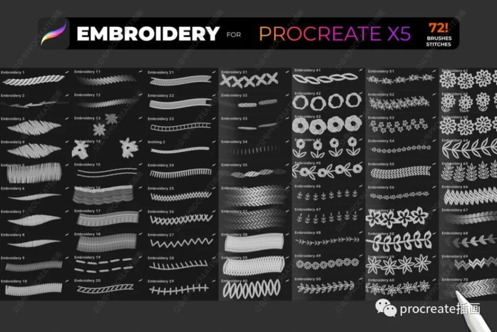 图片[10]-72款复古刺绣效果Procreate笔刷套装【0383】-procreatechahua