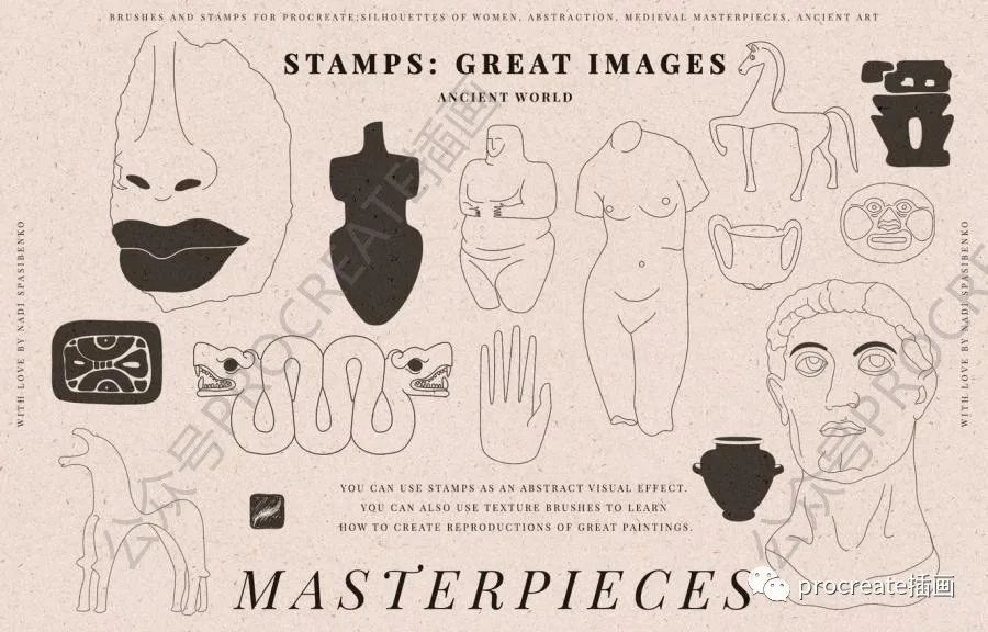 图片[11]-抽象手绘艺术风格的中世纪古埃及罗马主题图案ps笔刷（支持procreate）【0436】-procreatechahua
