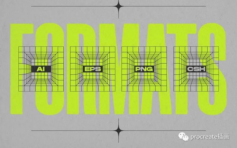 图片[11]-潮流酸性风格的抽象几何线框矢量形状素材包【0547】-procreatechahua