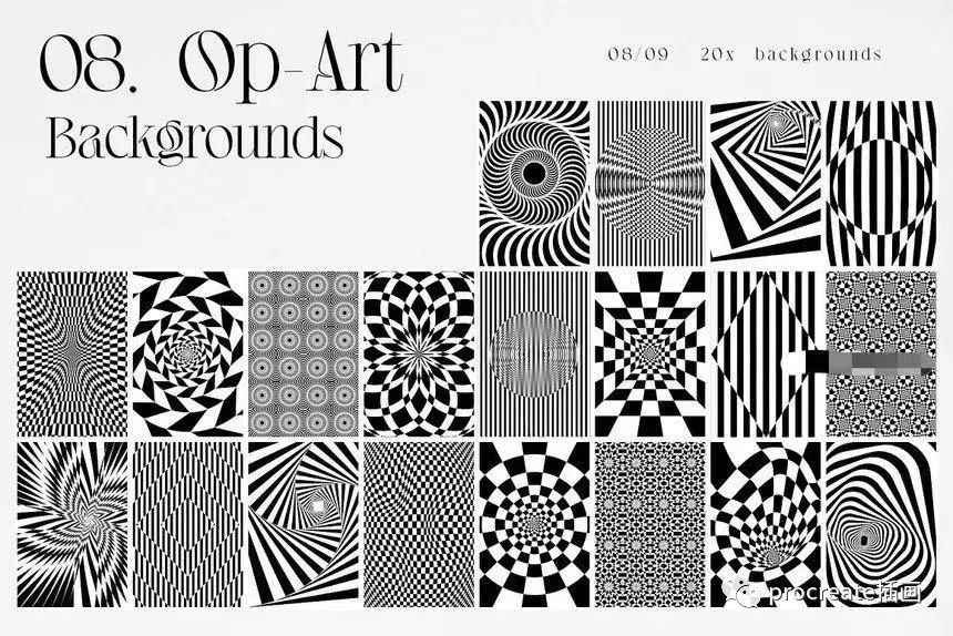 图片[11]-欧普艺术风格的抽象几何形状和渐变色颗粒纹理图片素材包【0545】-procreatechahua