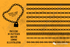 链状和带刺铁丝图案AI画笔插图(AI,EPS)【0453】-procreatechahua