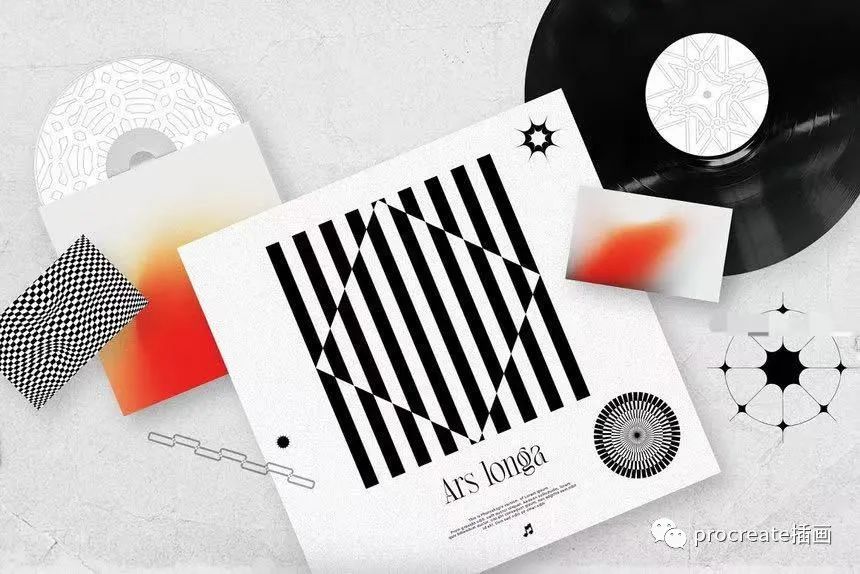 图片[14]-欧普艺术风格的抽象几何形状和渐变色颗粒纹理图片素材包【0545】-procreatechahua