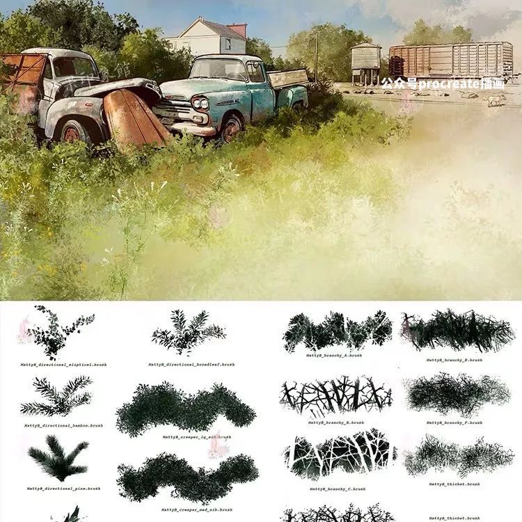 图片[1]-91款自然植被植物草坪树木园林procreate笔刷【001】-procreatechahua