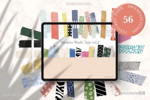 56款纹理图案手帐胶带procreate笔刷【0147】-procreatechahua