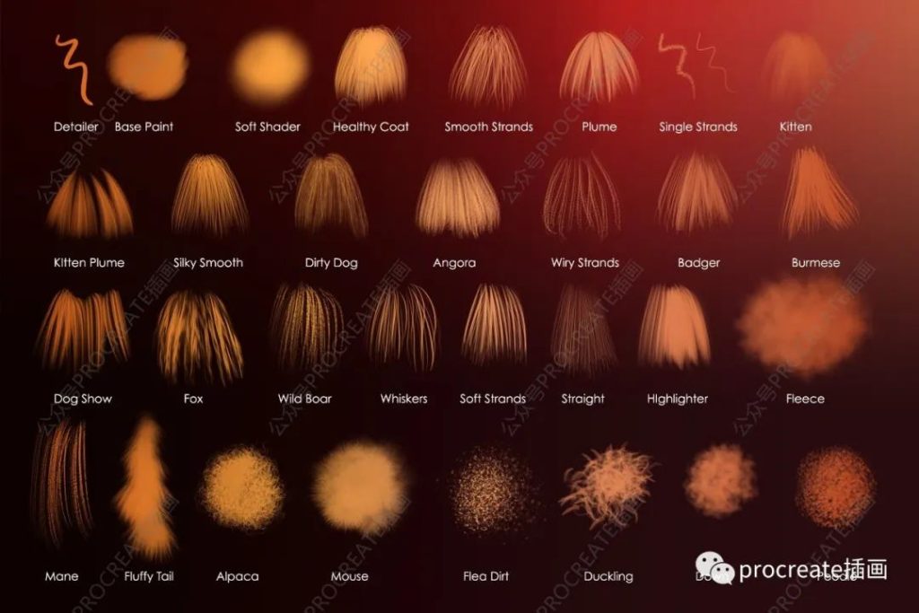 图片[3]-32个逼真蓬松效果的动物毛发Procreate笔刷【0333】-procreatechahua