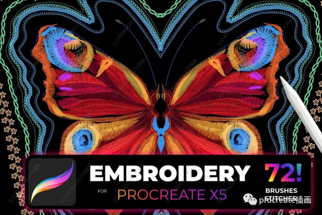 图片[3]-72款复古刺绣效果Procreate笔刷套装【0383】-procreatechahua