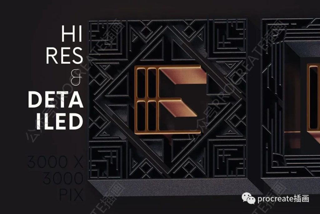 图片[3]-Artdeco风格的3D立体英文字体【0391】-procreatechahua