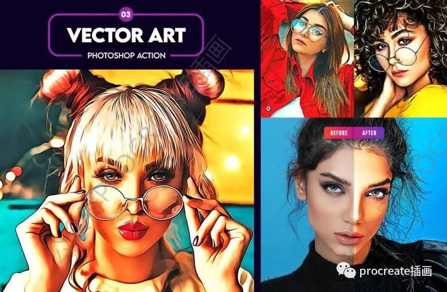 图片[3]-将人物照片处理成卡通数字绘画效果的PS动作插件【0432】-procreatechahua