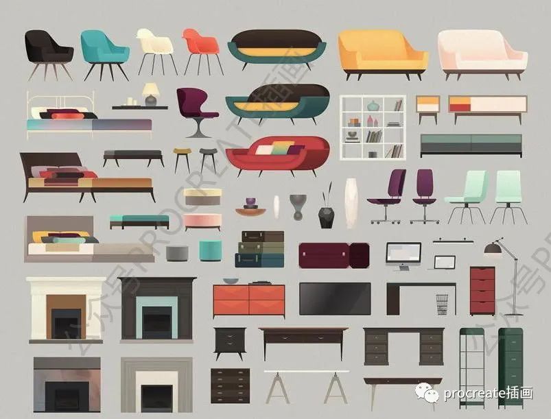 图片[3]-室内场景家具布置的矢量插画元素素材【0483】-procreatechahua