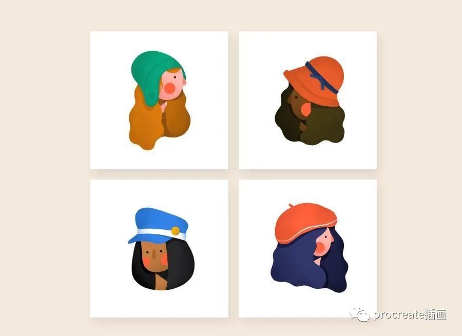 图片[3]-戴帽子的女性人物头像的妇女节矢量插画素材【0500】-procreatechahua