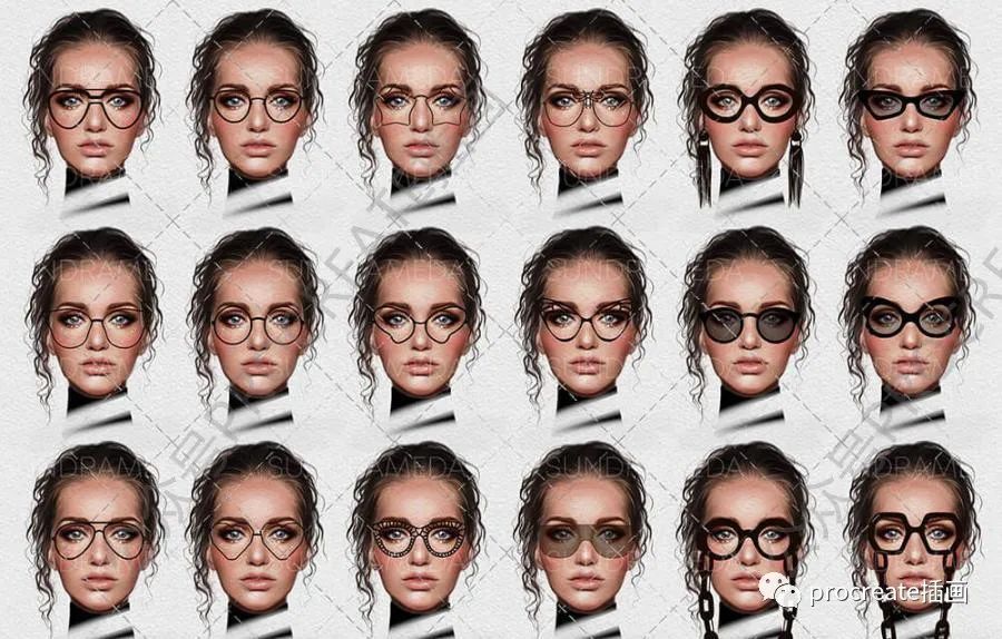 图片[3]-100个不同眼镜造型图案的procreate笔刷【0502】-procreatechahua