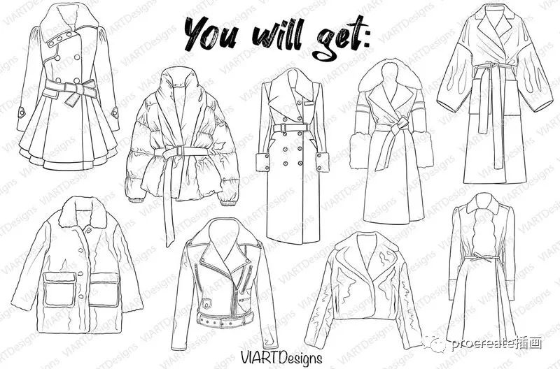 图片[3]-服装设计必备的时尚外套线框图Procreate笔刷【0524】-procreatechahua