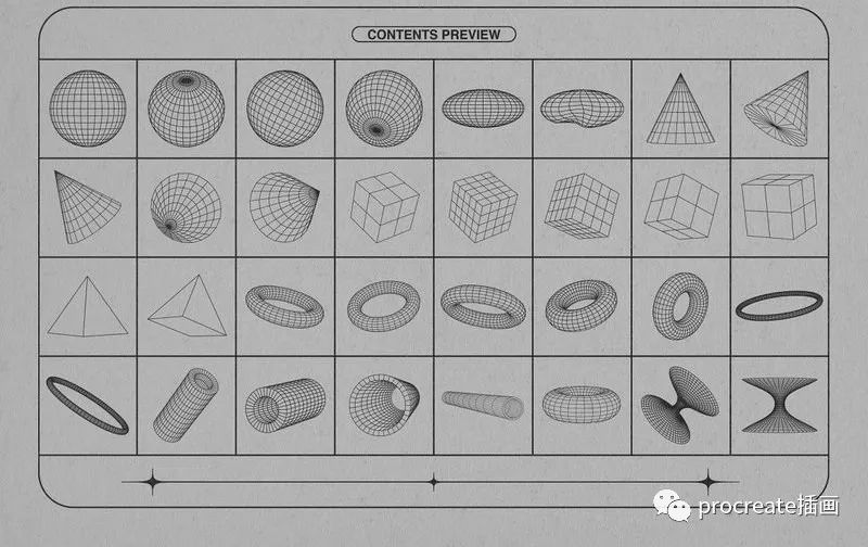 图片[3]-潮流酸性风格的抽象几何线框矢量形状素材包【0547】-procreatechahua