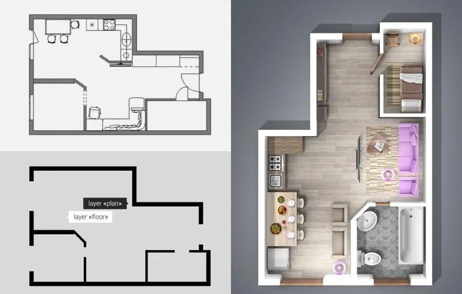 图片[3]-快速生成室内设计2d平面效果图的PS动作【0553】-procreatechahua