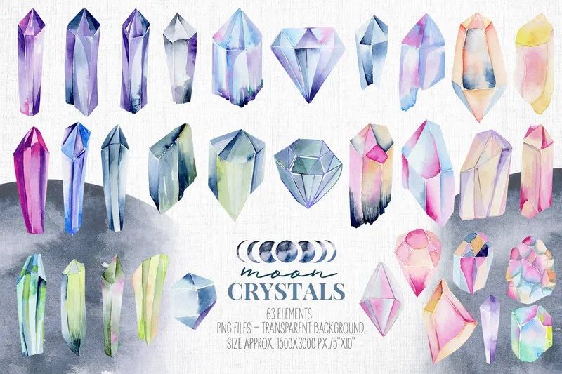 图片[3]-漂亮的水晶钻石手绘水彩png插画元素素材【0563】-procreatechahua