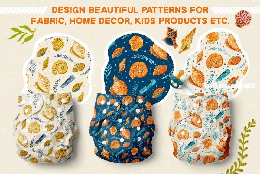 图片[3]-贝壳海藻珊瑚线稿图案笔刷和Procreate纹理笔刷【0688】-procreatechahua