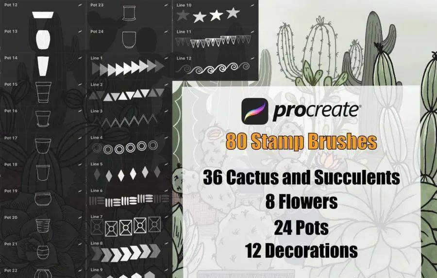 图片[3]-多肉植物和花盆的Procreate图案笔刷【0694】-procreatechahua