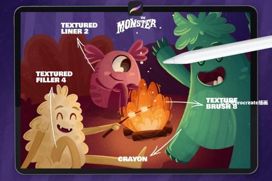 图片[3]-带色卡的儿童读物绘本插画创作Procreate毛怪笔刷套装【0736】-procreatechahua